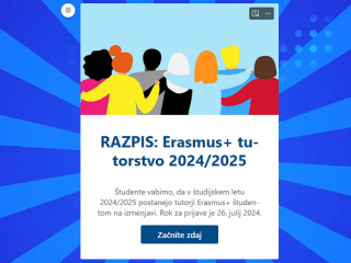 Razpis Erasmus+ tutorstvo 2024/2025
