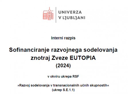 Interni razpis za sofinanciranje razvojnega sodelovanja znotraj zveze EUTOPIA (S.E.1.1)